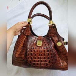 NEW Brahmin Croc-Embossed Leather Satchel | Brown | Gold Hardware