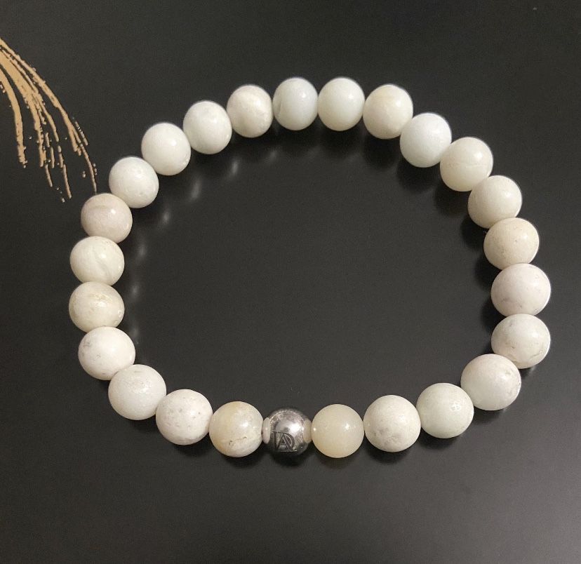 DeMarcus Alexan 8mm White Amazonite Bracelet