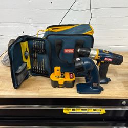 Ryobi One+ Drill And Light Combo Set With Carrying Case And Rechargeable Battery *missing Base Station