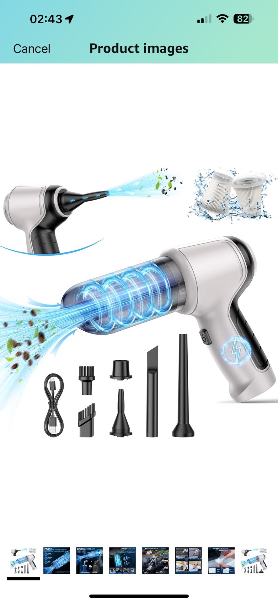 Car Vacuum Cleaner, 15000Pa Handheld Cordless Rechargeable Wet & Dry Vacuum, 120W High Power for Car, Pet, Home, Office Cleaning
