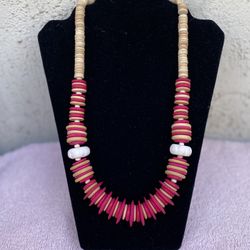 Pink Wooden Beads Necklace 24”.