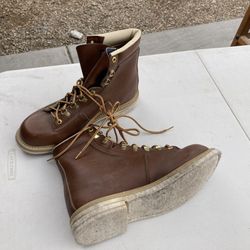 Treated Leather Wet Wade Fishing Boots With Felt Soles Size 10. In Excellent Condition 