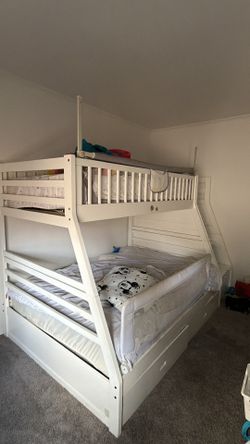 Premium Twin over Full Bunk Bed w/ Storage, Stairs & 2 Mattresses – Good Condition