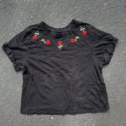 Black Embroidered Rose T-Shirt