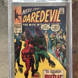 Daredevil #34 (1967) CGC 9.4 — O/w to White Pgs; Origin of the Beetle; Stan Lee 