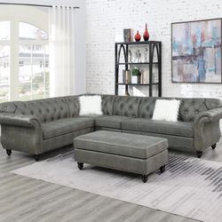 New Gray Sectional Couch with Ottoman! Includes Free Delivery 🚚! Free Assembly!
