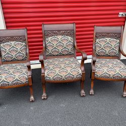 VICTORIAN RENAISSANCE CARVED MAHOGANY PAIR OF HIS & HERS ARM CHAIRS