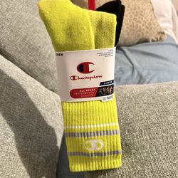 Champion All Sport Performance Crew Socks 3pk - Green Assorted S