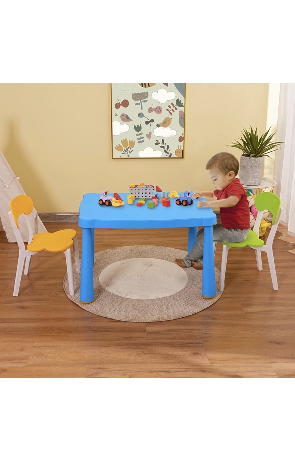 Domi Kids Table and Chair Set, 3 Pieces Enlarged Plastic Toddler Desk and Chairs - New In Box
