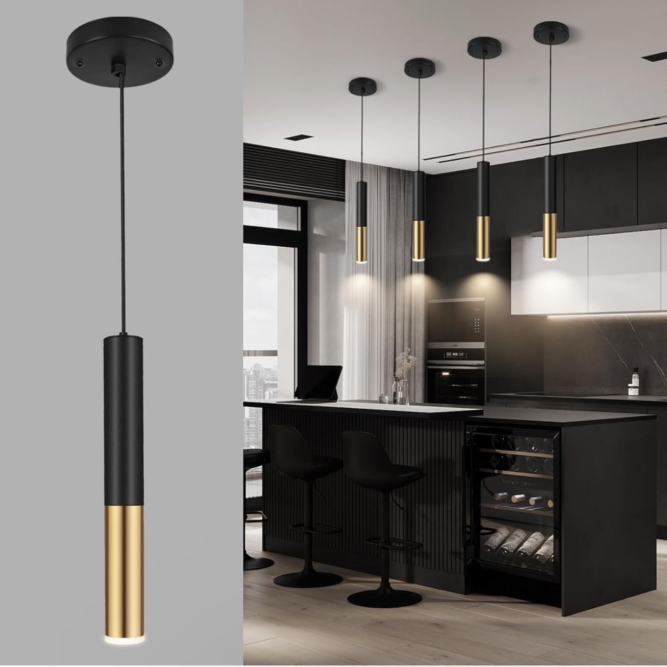 Modern Black and Gold Pendant Light Fixture