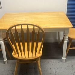 48”x30”x30”h Solid Wood Table And Three Chairs