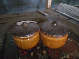 Pair of Glazed Ceramic Lidded Pots