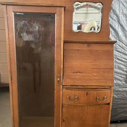 Antique Small 2 Drawer Wardrobe With Desk