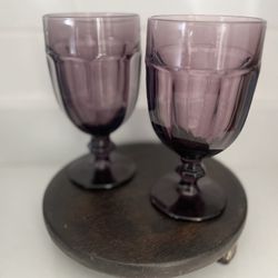 VTG Amethyst Libbey Duratuff Gibraltar Purple Stemmed Goblets Glasses 