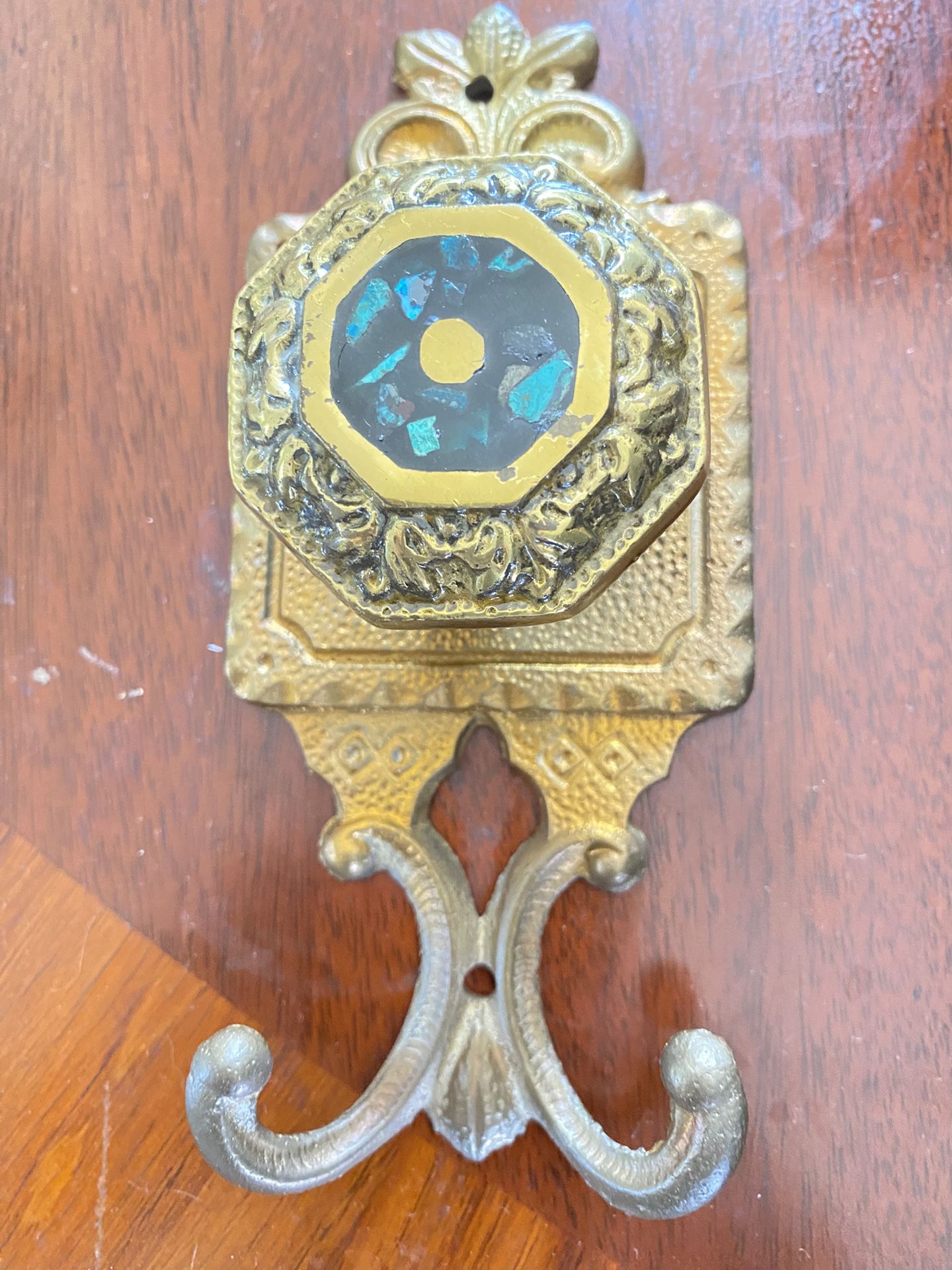 Vintage Brass Inlaid Hanging Hooks