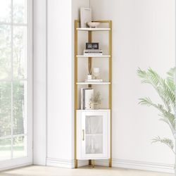 White & Gold 4-Tier Corner Shelf