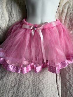 Pink Tulle Tutu Skirt with Polka Dot Trim
