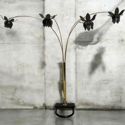 80s Vintage Postmodern Hollywood Regency Black lotus flower floor lamp