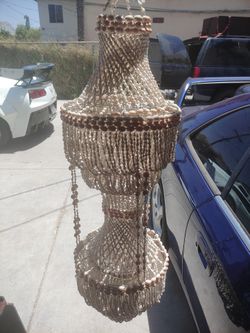 Two Cowrie Shell Multi Tier Hanging Pendant Chandelier VTG 70s