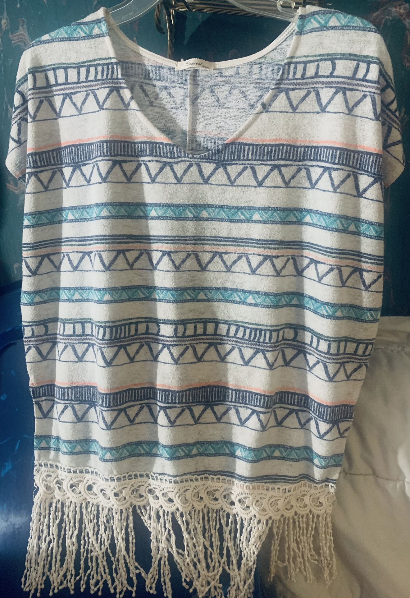 Western print style Fringe top