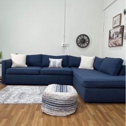 West Elm Harris 2-Piece Blue Sectional Couch | Free Delivery!