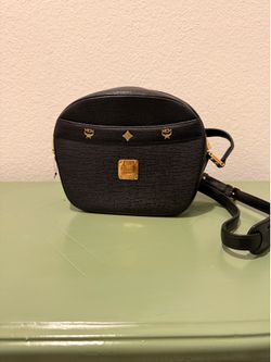 MCM Black Shoulder Bag Zip Closure Gold-Tone Hardware Logo Accent Inner Pockets