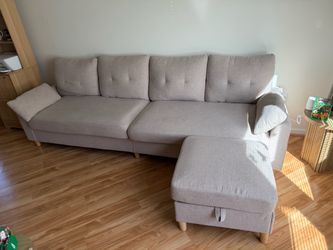 Beige L-Shaped Sectional Sofa with Chaise