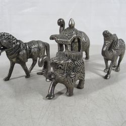 Animal Lot Of 4 Miniature Metal Figurines 2 Elephants-1 Camel-1 Horse
