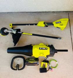 RYOBI 40V 15 in. String Trimmer + 140 Mph 475 CFM Blower Attachment + 4Ah Battery & Charger New