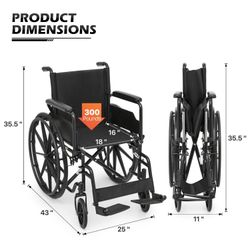 Wheelchair - Black, FDA Approved - 18"x16" Seat