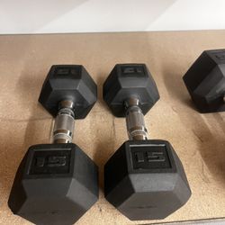 Rubber Encased Hex Dumbbells, 15 lbs Pair, Black, New 