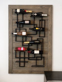 Handmade Wood & Metal Wall Wine Rack 36” by 57 1/4”