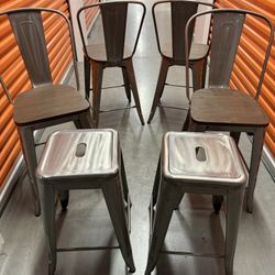 Industrial Bar Stools Set (6) 4 with Backs 2 Backless
