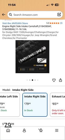 Right side camshaft for 3.6L engines