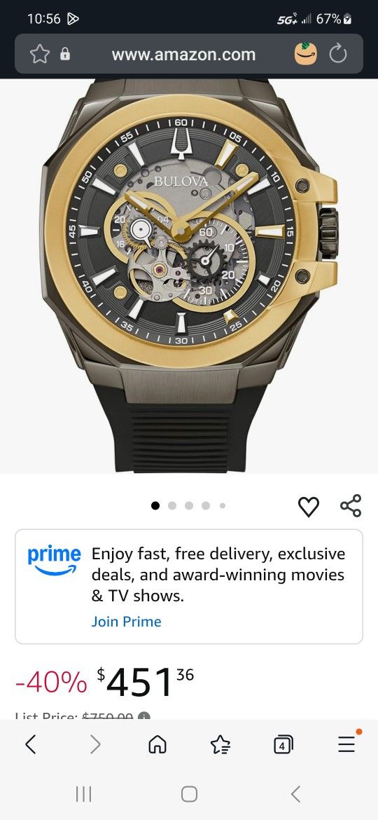 Bulova Men's Automatic Maquina Watch, Black Silicone Strap, Gray Heartbeat Skeleton Dial 98A310