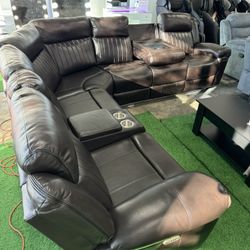Power Recliner Living Room Sectional With Bluetooth Speaker And LED Lights 