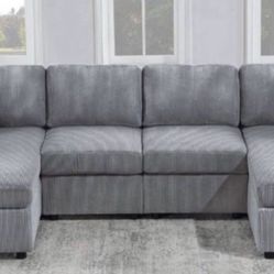 New Light Or Dark Gray Corduroy Double Chaise Sectional Sofa Couch 
