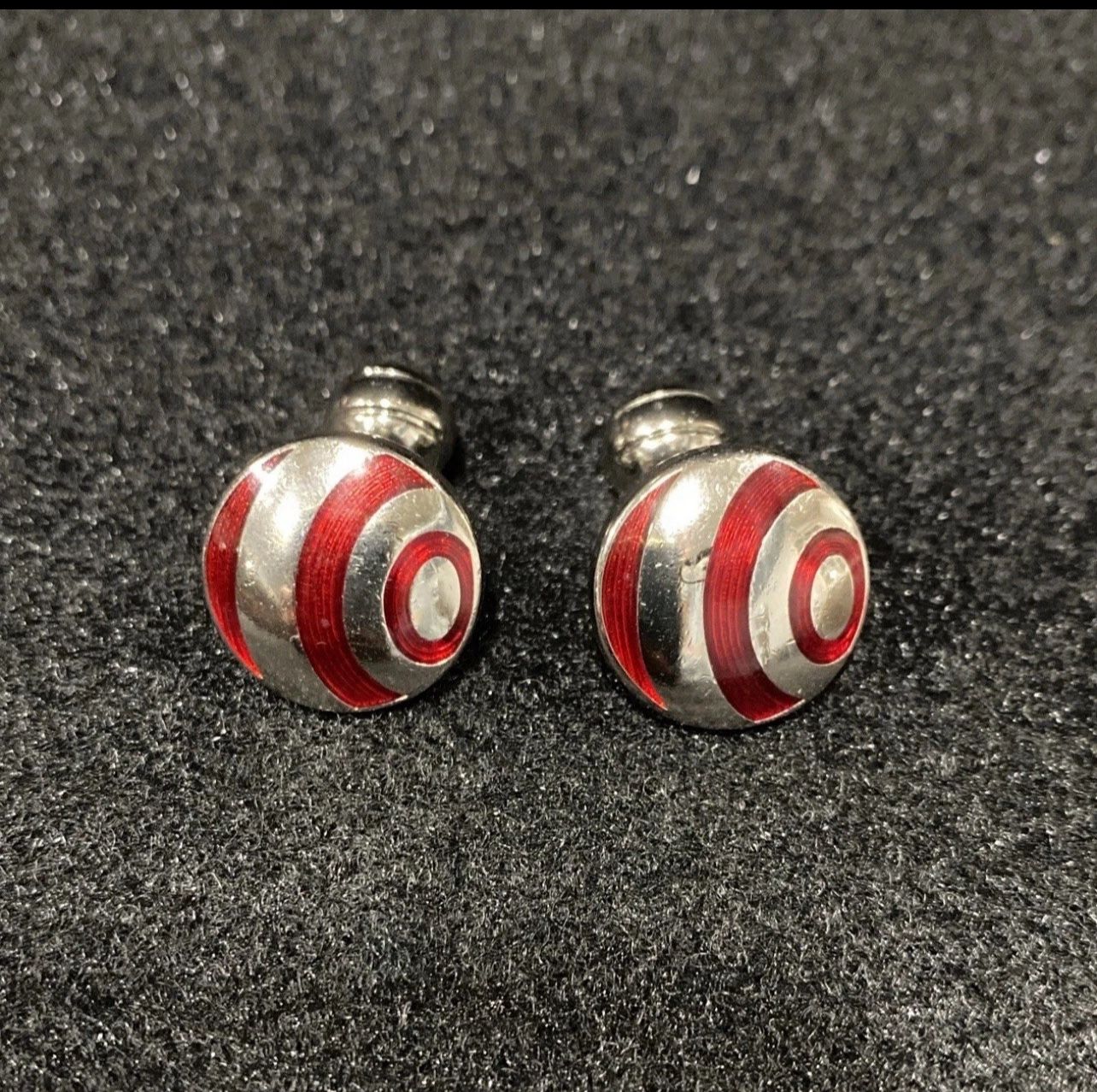 RARE Duchamp London Sterling Red and Silver Inlayed Ripple Men's Cufflinks