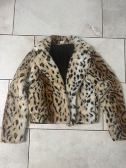 Leopard Print Faux Fur Cropped Jacket