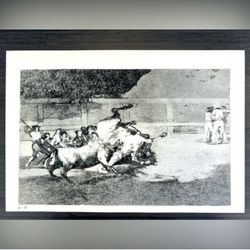 BULL, BULLRING Original Vintage Fine Art GOYA Spain Print 1960’s Printed Antique Collectible Spanish Bullfighting Historic Fighting Ring