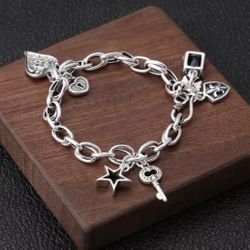 925 sterling silver women's lady's girl's celtic heart charm chain bracelet gift