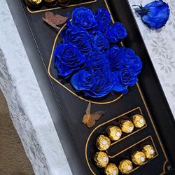 Valentines day $150 blue roses. Chocolate