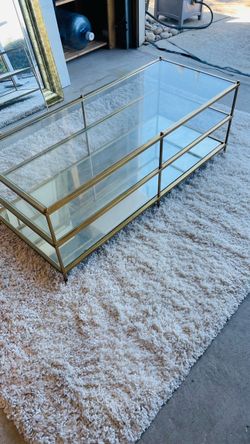 West Elm Gold Metal and Glass Two-Tier Coffee Table