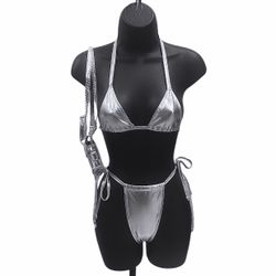 Silver Metallic Bikini 4 Way Stretch Single Buy + Wholesale Available 