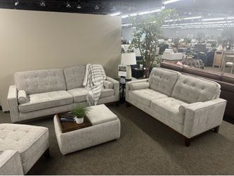 Gray tufted fabric complete five piece couch set