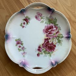 Vintage Antique Bavaria Germany Rose Floral Cake Plate