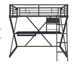 Full Size Bunk Bed/Study Loft in Black Heavy Gauge Steel