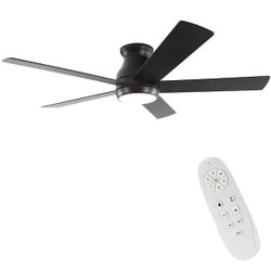 52 in. Indoor Integrated LED Light Flush Mount Black Ceiling Fans with Reversible Motor and Remote Control