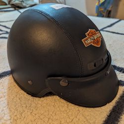 2 Harley Davidson Leather bound half helmets
