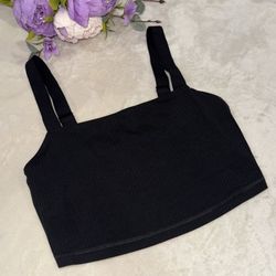 Aerie Offline Black Ribbed Bra Top